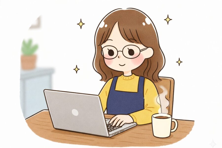 パソコンで在宅ワークする女性